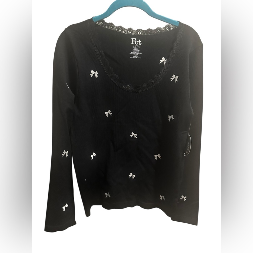 FCT Black Long-Sleeve Bow-Accent Top size 2X/3X new